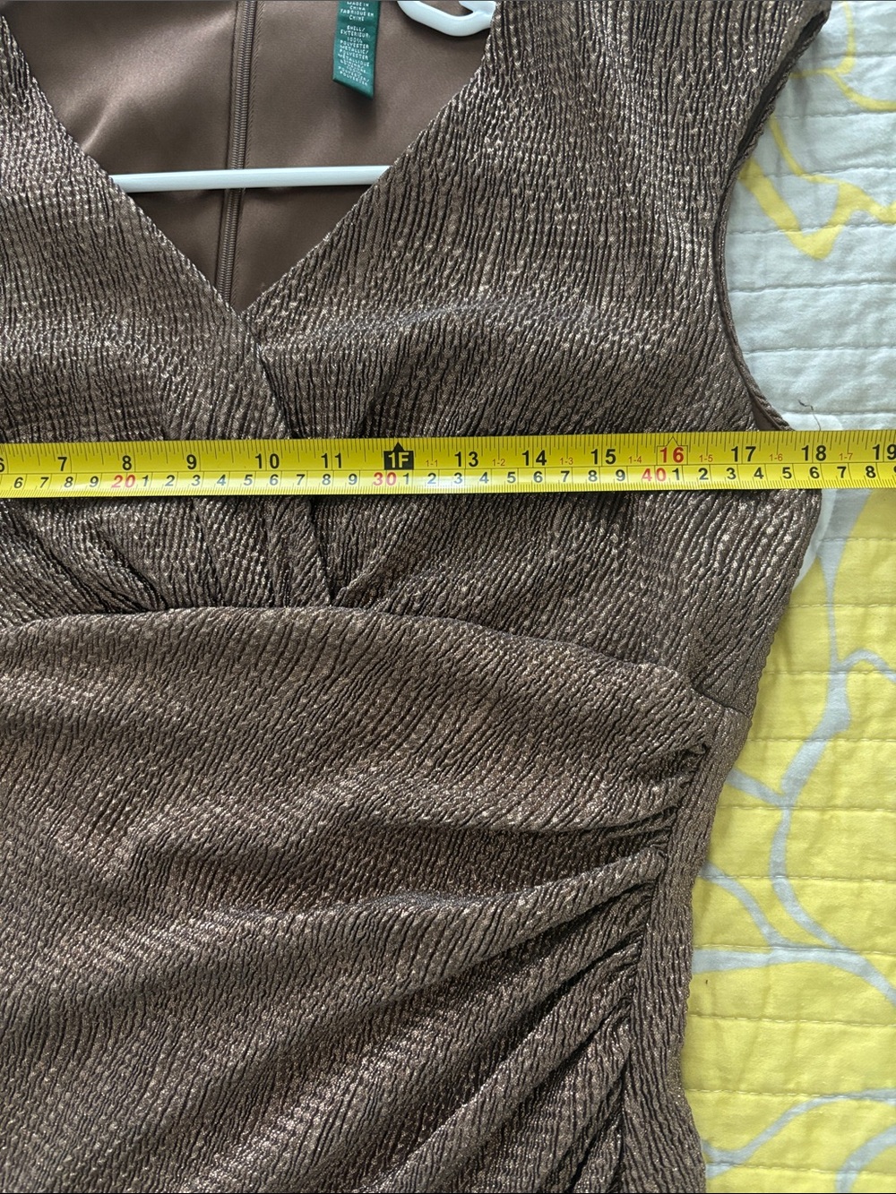 Lauren Ralph Lauren Evening Bronze Brown Sparkle Metallic Dress Stretchy Size 12 - Picture 5 of 5